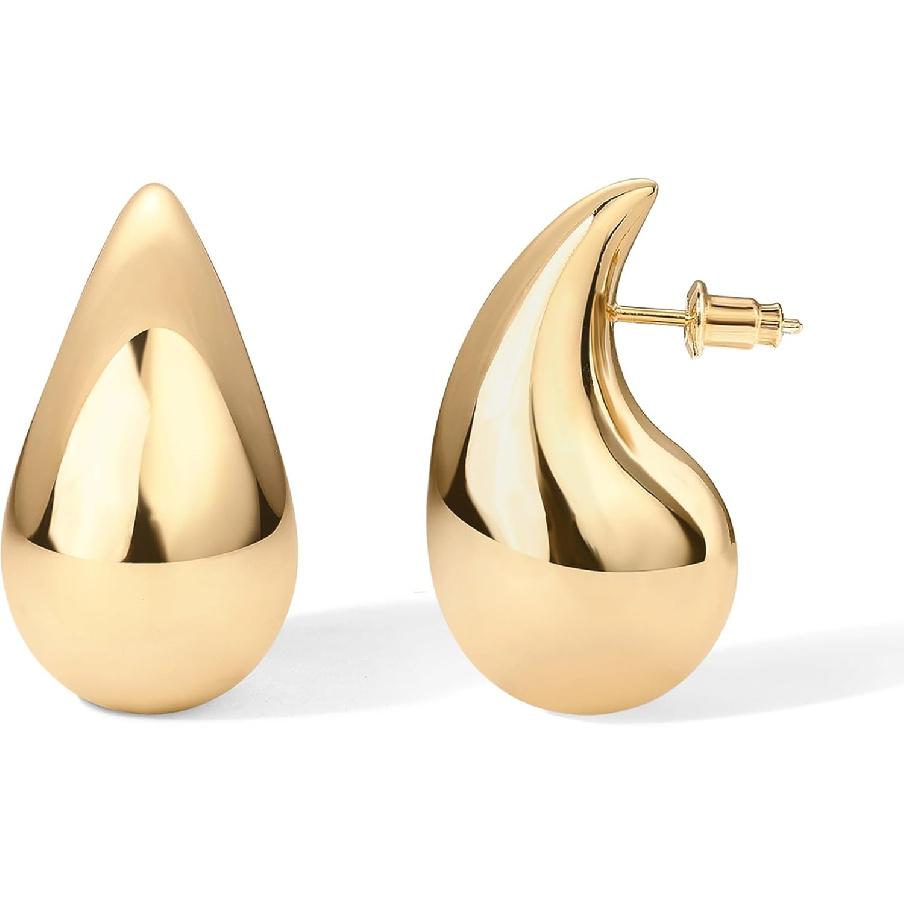 PAVOI 14K Gold Plated 925 Sterling Silver Post Teardrop Chunky Hoop Earrings - Lightweight Drop Earrings for Women - Designer Earring Trendy Jewelry
