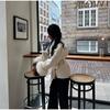 VAYLA Chic Lapel Plush Coat With Belt Women Vintage Solid Faux Fur Sleeve Tweed Open Coats Female Autumn Casual Street Outwear