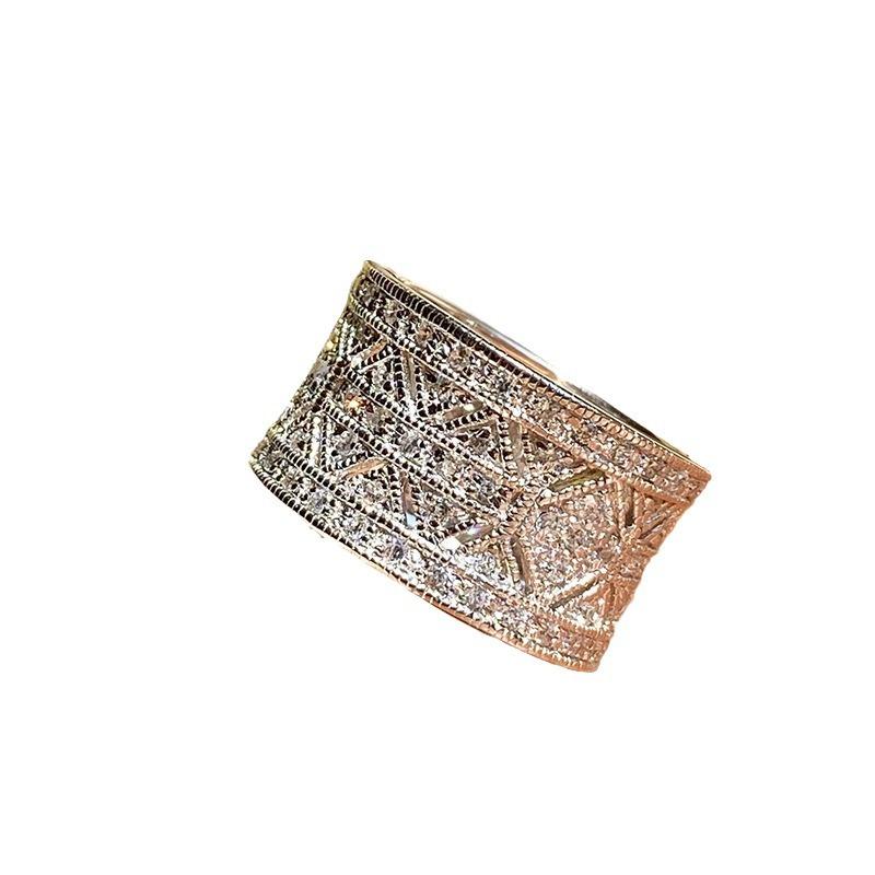 Retro Ethnic Style Zircon Wide Version Ring, Flower Pattern Female Bohemian Tibetan Ring, Exotic Style Accessories