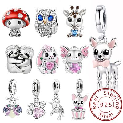Contas Charme de Cachorro Rosa Fofo em Prata 925 Para Fazer Pulseira DIY Alta Qualidade Joia Presente