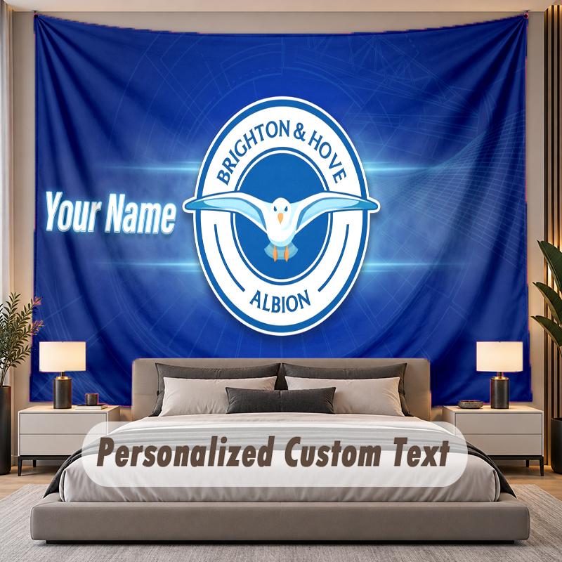 Custom Name Text Tapestry Brighton & Hove Albion Football Personalized Polyester Wall Tapestry For Bedroom And Room