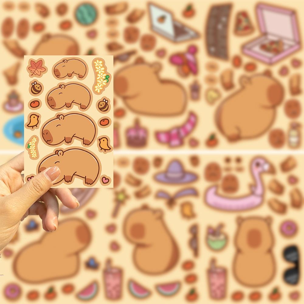Toy Puzzle Sticker Cartoon Capybara Make A Face Sticker Handicraft Waterproof Repeat Sticker