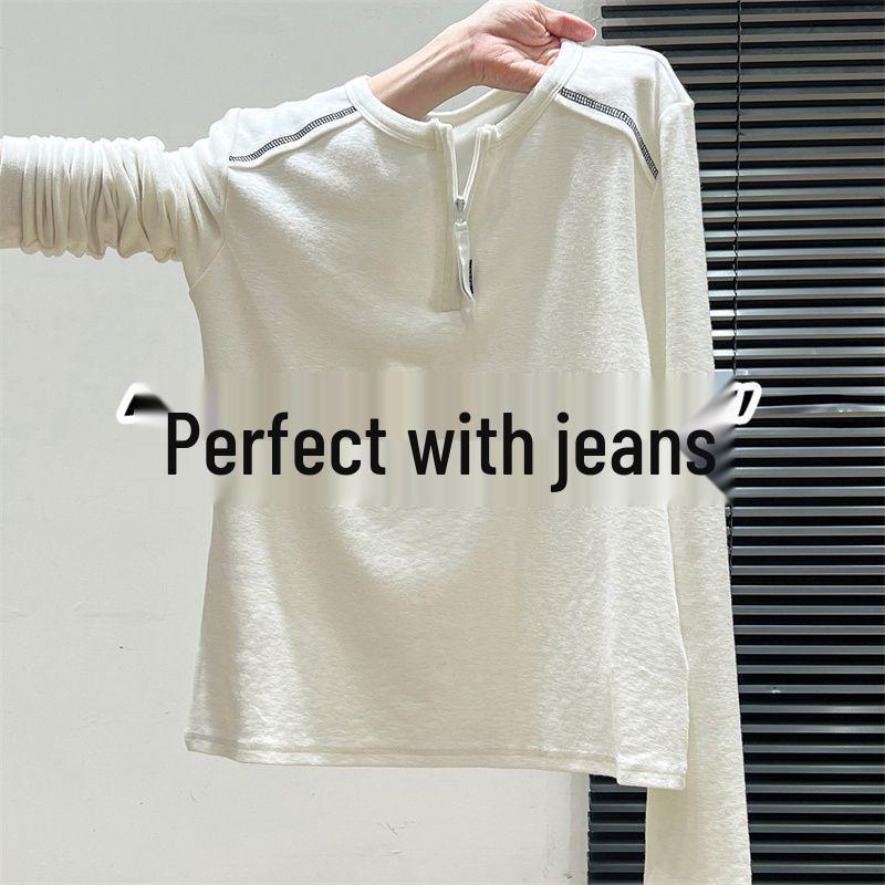 Women s White Round-Neck Half-Zip Long-Sleeve T-Shirt S (30-40 kg)