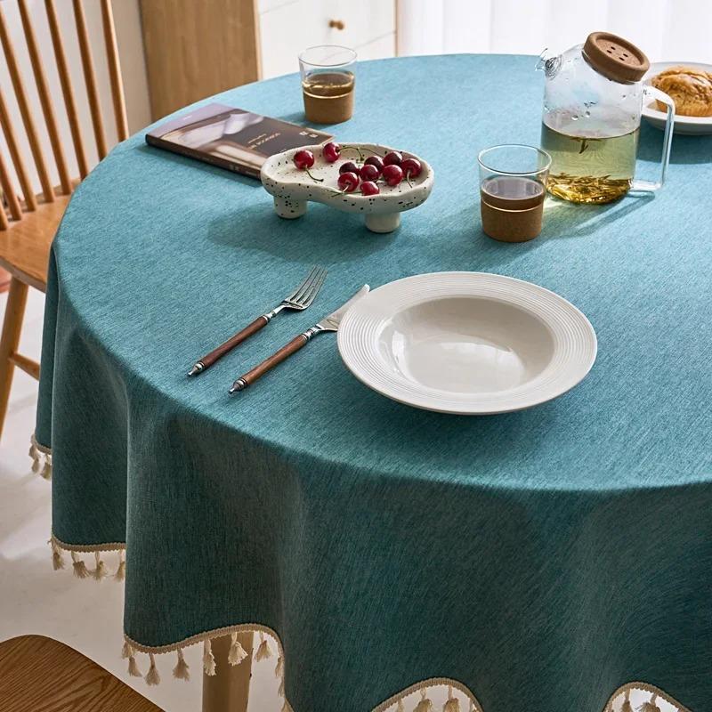 Modern Minimalist Solid Color Round Tablecloth Thickened Multi-color Hanging Ear Tablecloth Options Dust Anti Slip Table Cover