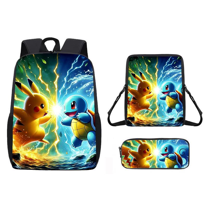 Pattern Backpack Pikachu Shoulder Bag Pencil Case Three Piece Set