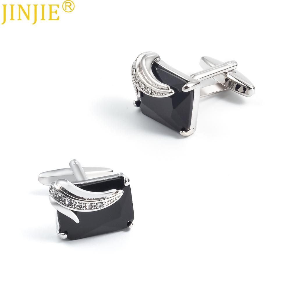 European and American Men's Silver Square Cufflinks with Rhinestone Crystal Zircon