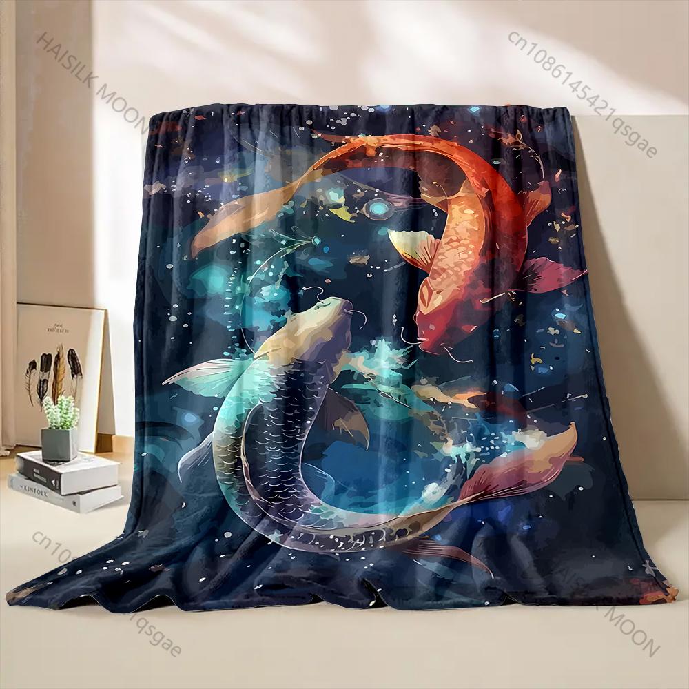 Multiple sizes Two koi swimming Print Blanket Flannel Material Soft Warm for All Seasons Home Outdoor Camping Picnics RV