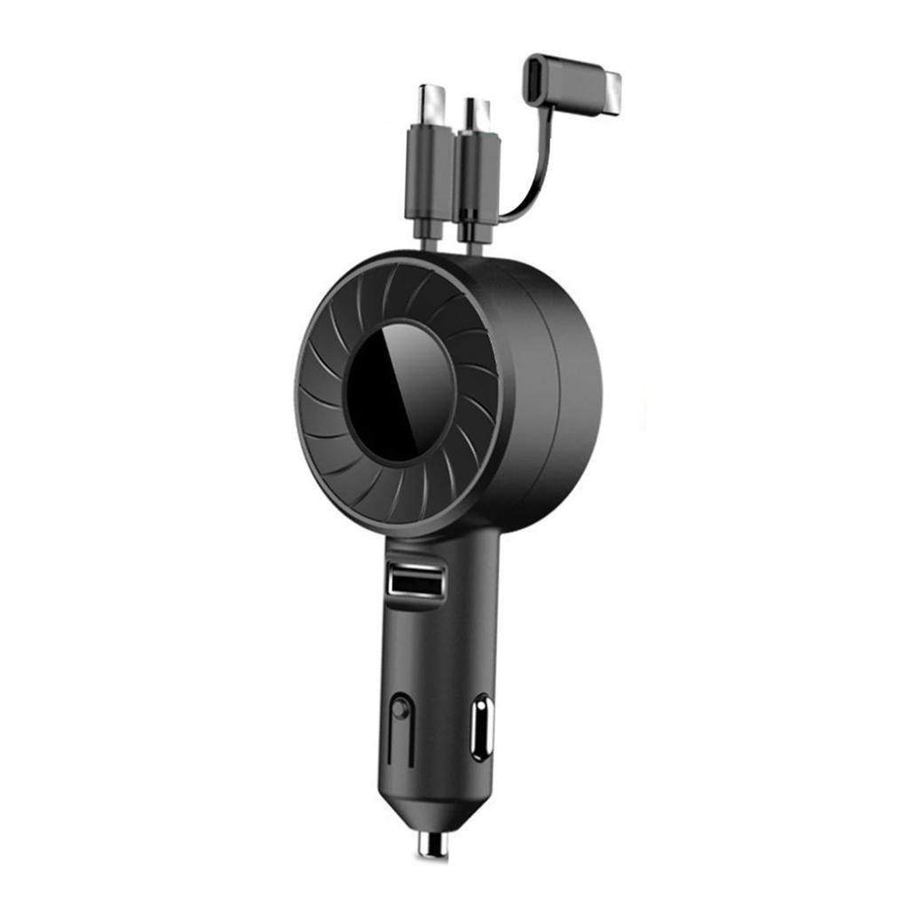 USB Car Charger 3 in 1 Retractable Design 150CM Long Plastic Material Portable Car Cigarette Lighter for Automobile