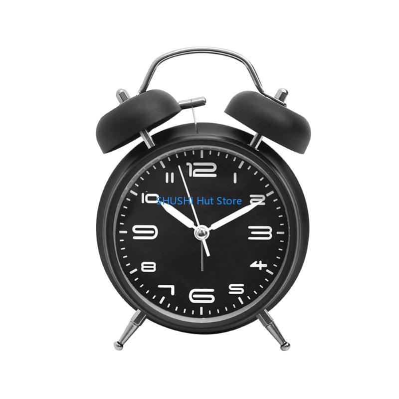 Metal Alarm Clock Retro Alarm Clock Bedsides 4.6  Analogue Alarm Clock Alarm with Light Simple Clock D57B чёрный