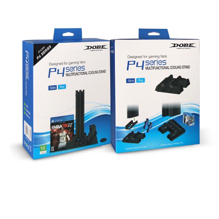 Chladicí stanice pro PS4/Slim/Pro: Multifunkční základna chladiče s ventilátorem, držákem disku a duální nabíječkou.