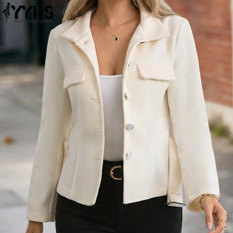 YYFS Women's Fashion Casual Solid Color Print Autumn Winter Long Sleeve POLO Neck Jackets & Coats
