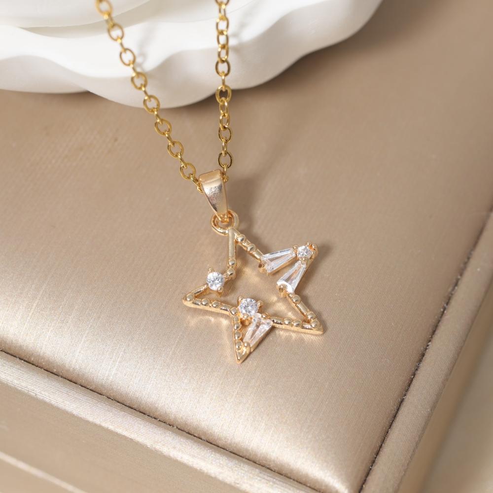 Star Shape Pendant Necklace for Women Fashion Golden Stainless Steel Clavicle Chain Wedding Party Daily Wear Jewelry Accessories