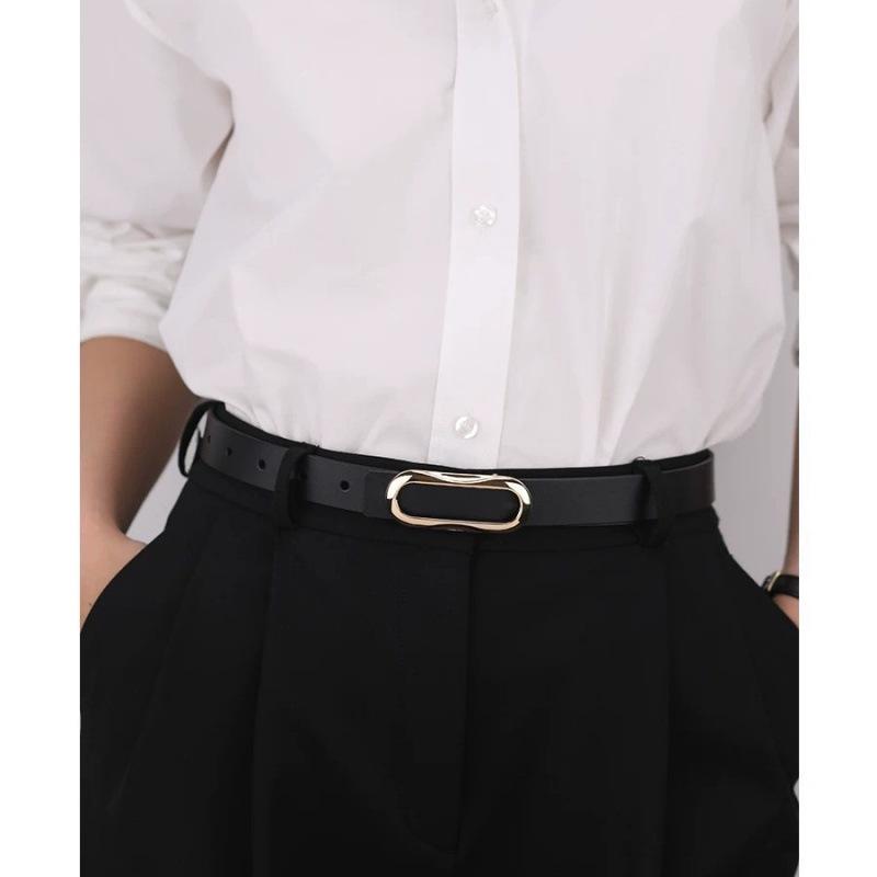 Women's Genuine Leather Black Belt - Casual, Simple, Versatile Accessory for Waist and Jeans, Thin Design for Suit Pants