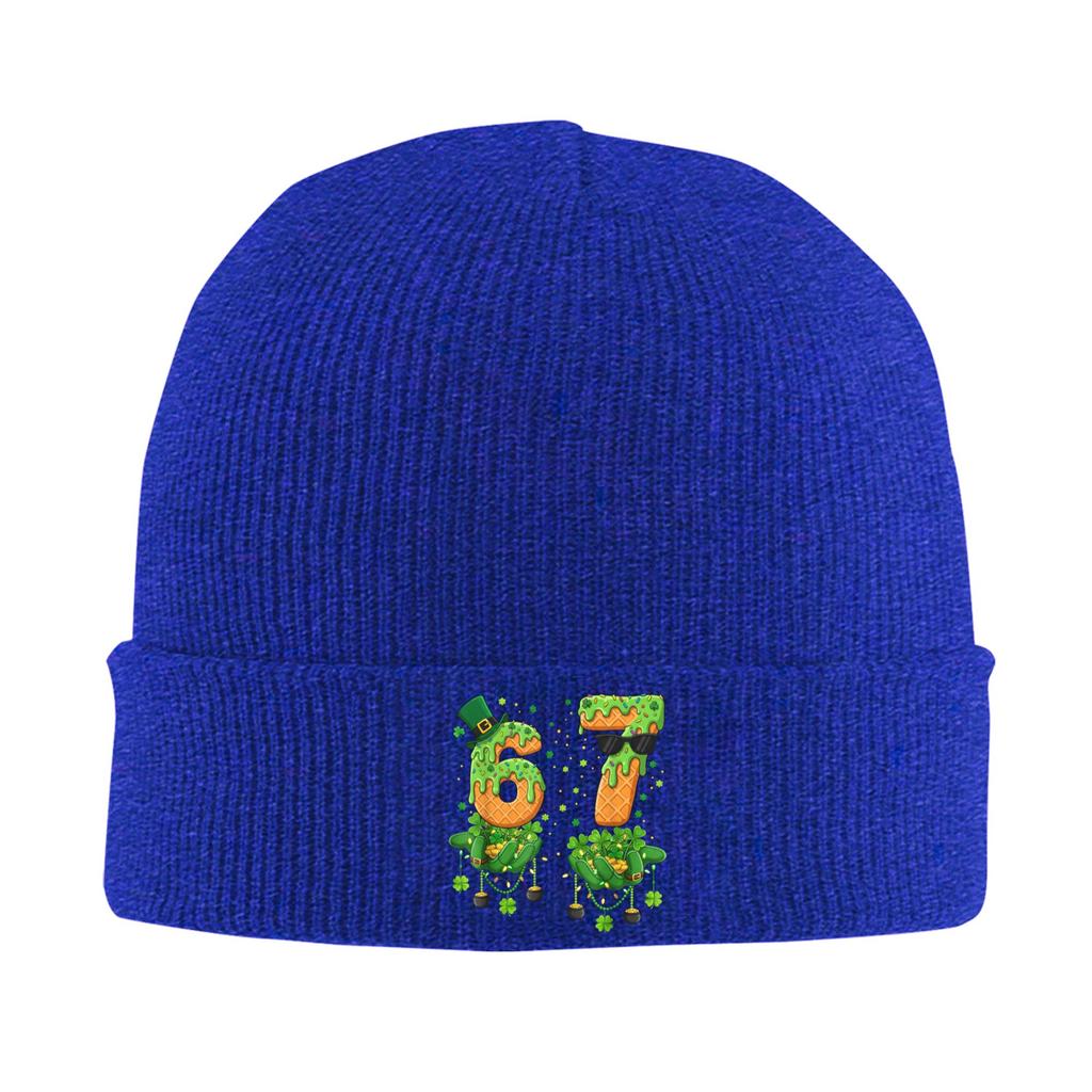 Funny 67 Meme Six Seven St Patricks Day Knitting Hat  Beanie Hats Kpop Elastic Female Male Bonnet Hats Autumn Retro Caps Gift