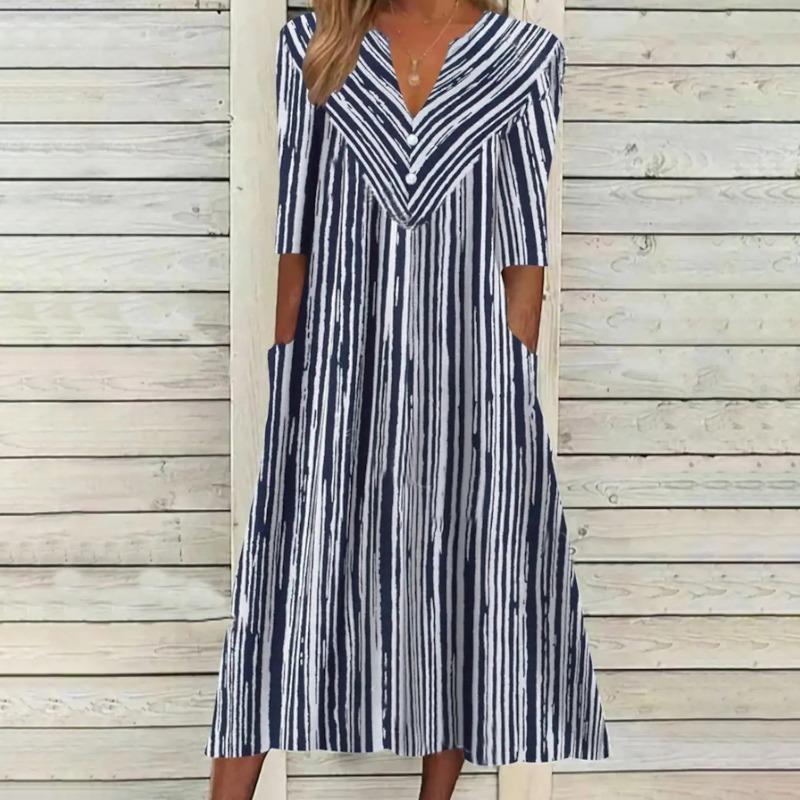 BITCED Fashion Summer Spring Solid Color Print 1/2 Sleeves V-Neck Casual Dresses