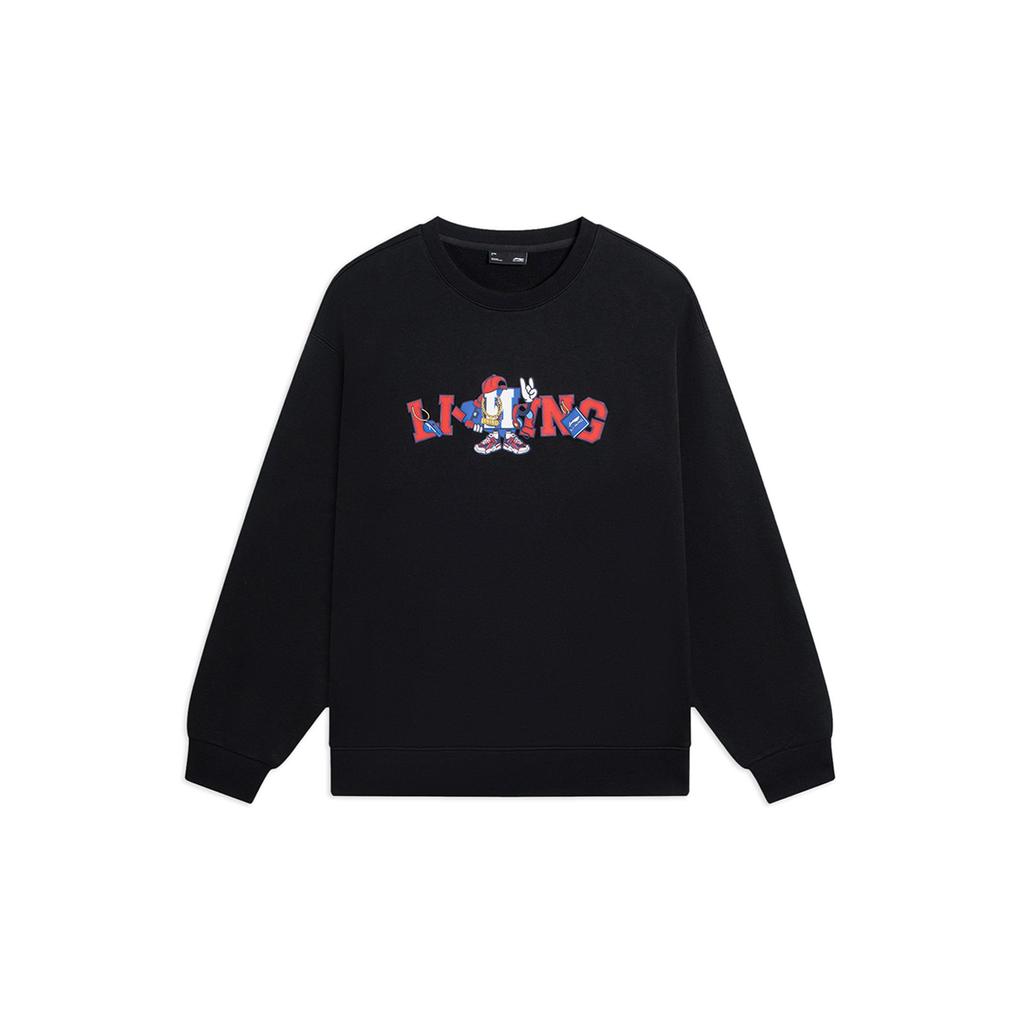 Li Ning Sports Life Collection Sweatshirts Unisex Black Crew Neck Thickened Regular AWDSG05-2