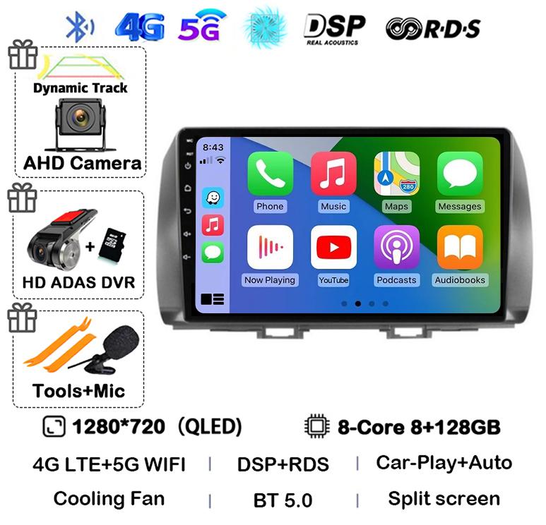 Android 14 Carplay Auto For Toyota BB 2 QNC20 2005-2016 Car Radio Multimedia Video Player Navigation GPS 4G+WIFI Stereo Audio BT