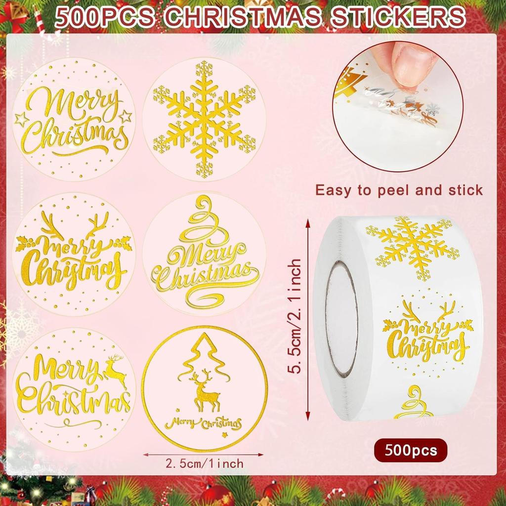 500Pcs Gold Snowflake Christmas Stickers Candy Bag Envelopes Sealing Label Christmas Gifts Box Decorations Sticker