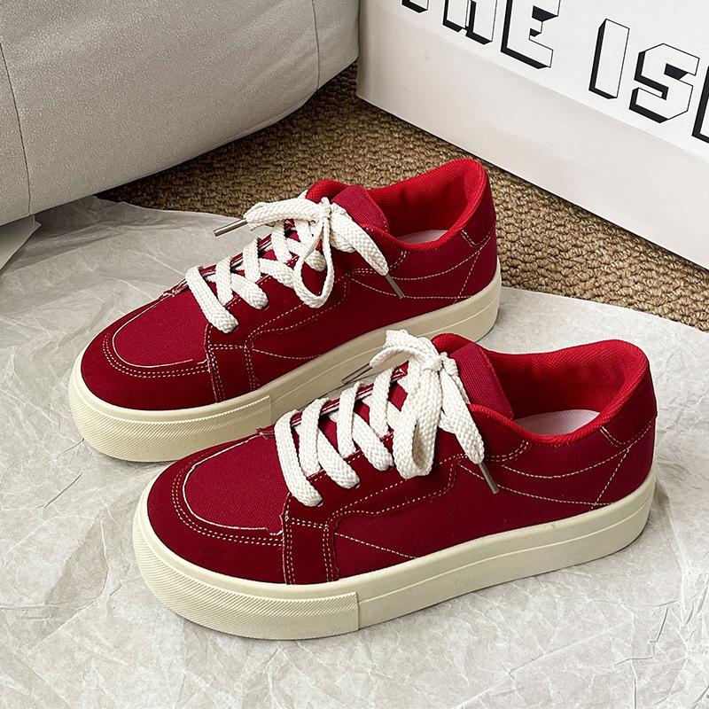 

Повседневные и удобные спортивные парусиновые туфли на платформе-маффине на шнуровке, женские, лето 2025, новая модная тенденция, спортивная обувь 35 красный