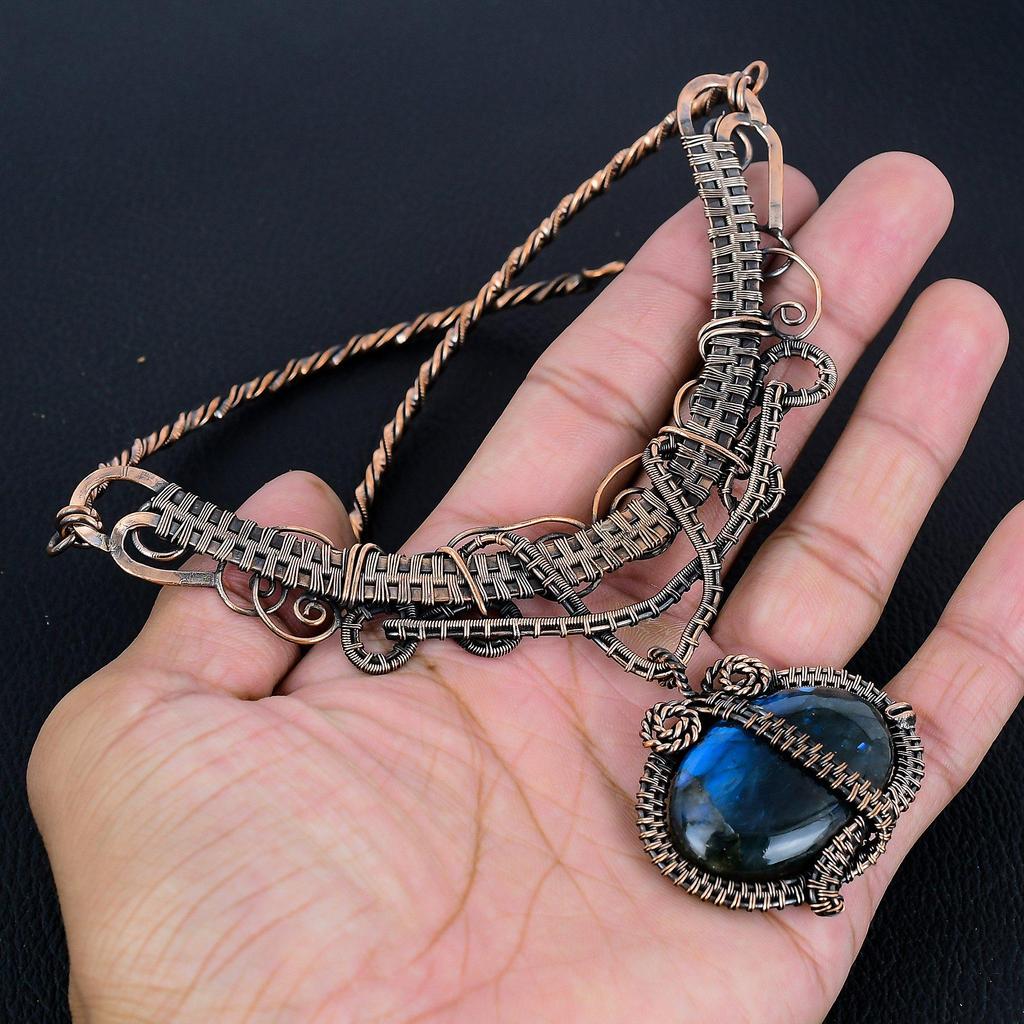 Labradorite Necklace Gemstone Jewelry, 999 Copper Wire Wrapped Necklace, Adjustable Handmade Chain Necklace Gift For Wife Jewelry