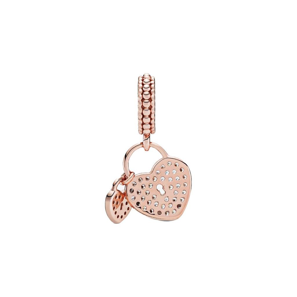 Pandora Pavé Heart Lock Charm Women Charm Rose-Gold 781807CZ