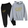 Ronaldo CR7 Estampado Ídolo del Fútbol Ropa Sudadera para Niños Conjunto de 2 Piezas Traje de Pantalón Chándal para Niños Niños Niñas Ropa Chándales Deportivos