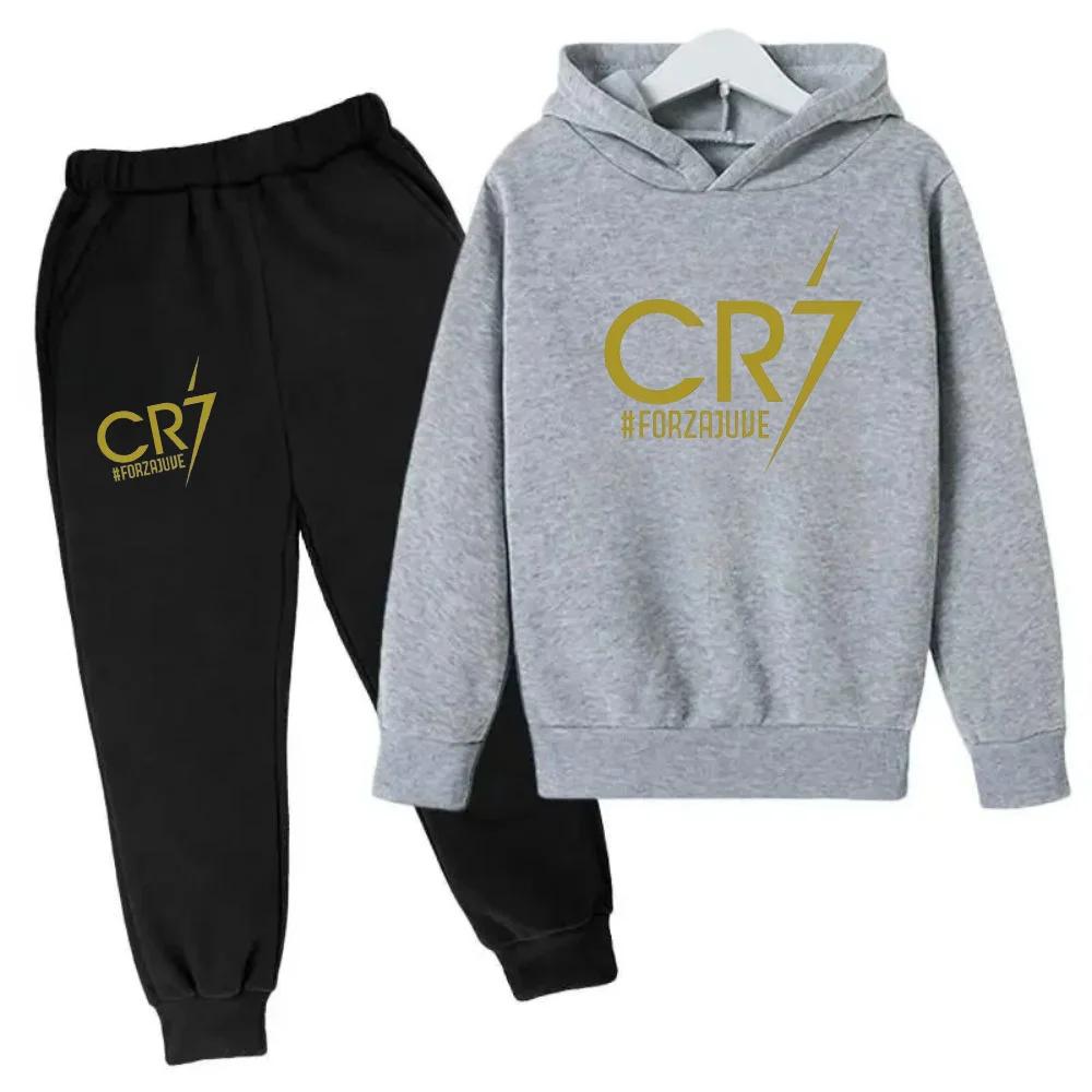 Ronaldo CR7 Estampado Ídolo del Fútbol Ropa Sudadera para Niños Conjunto de 2 Piezas Traje de Pantalón Chándal para Niños Niños Niñas Ropa Chándales Deportivos