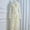 Women's Bow Tie Neck Long Sleeve Maxi Dress Slim Fit High Waist Elegant Ruffle A Line Dress