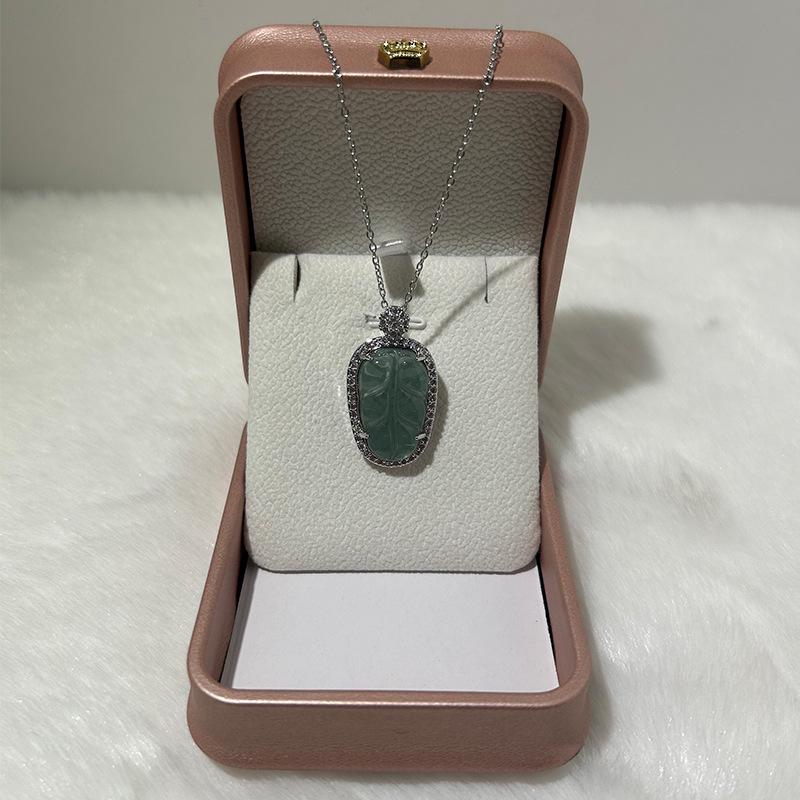 Women's Artistic Blue Jade Leaf Necklace with Gold Branch - New Chinese Style Luxury Design