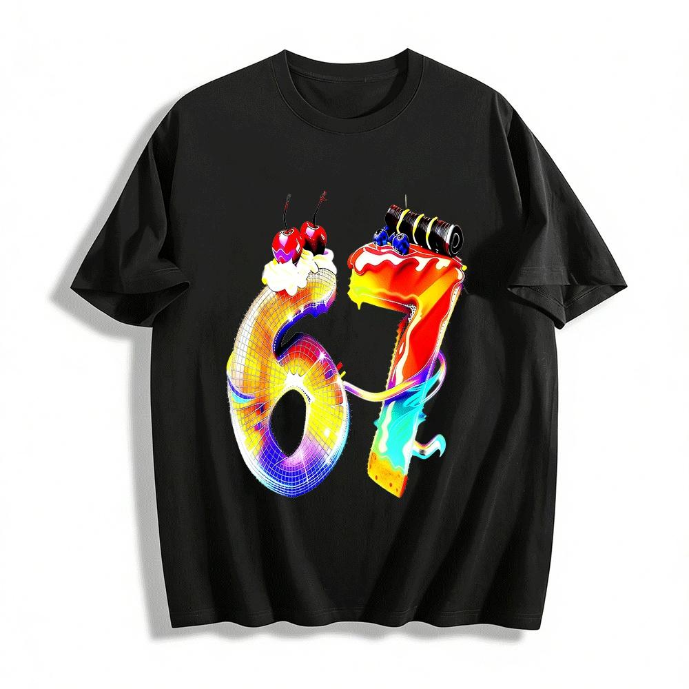 

Colorful Dessert Print Number 67 Casual Tee Shirt Pure cotton T-shirt XXS
