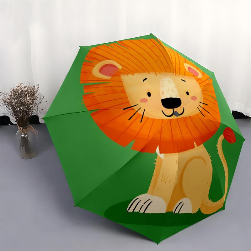 1pc Lion Cub Automatic Folding Umbrella - Windproof Compact Travel Umbrella with Auto Open/Close, 8-Rib Heavy-Duty Shaft for Women/Men A027