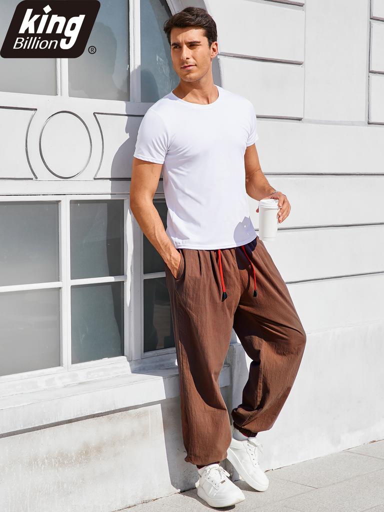 Men's Casual Harem Pants Ankle Cuffed Solid Color Loose Fit Oversize Drawstring Elastic Waist Streetwear Hip Hop Trendy Trousers
