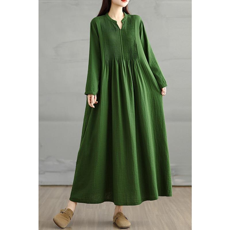 DIMANAF 2025 Damen Übergröße Herbst Langes Kleid Baumwolle Locker Lässig Oversize Langarm Maxi Vintage Kleid