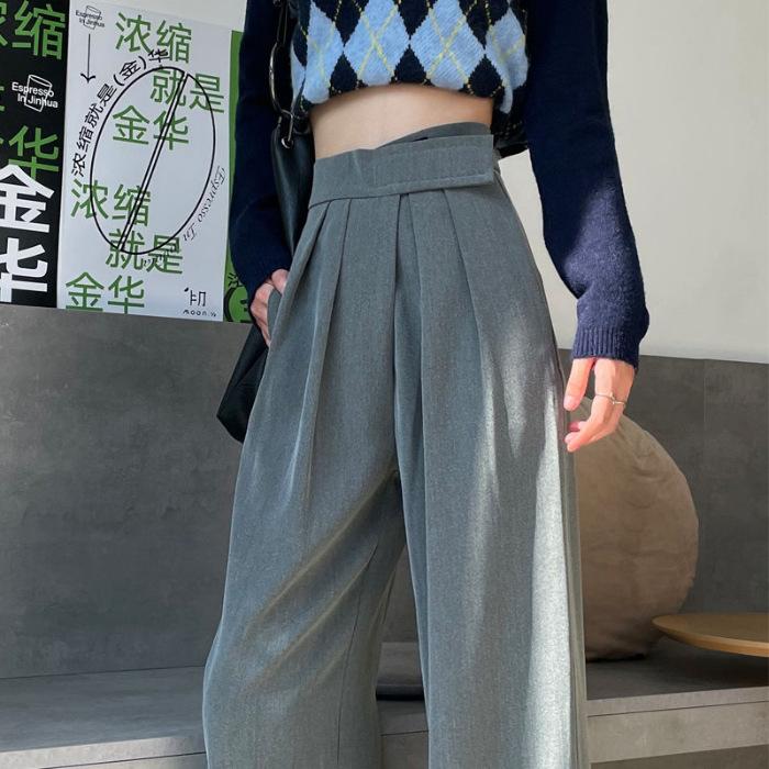 

Wide-leg pants women s spring and summer high-waisted drooping straight-leg pants small loose casual mopping suit pants trousers 3XL сірий колір