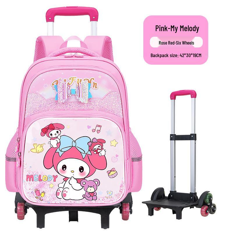 Lightweight Trolley Schoolbag for Primary School Girls - Large Capacity Backpack for Grades 1-6