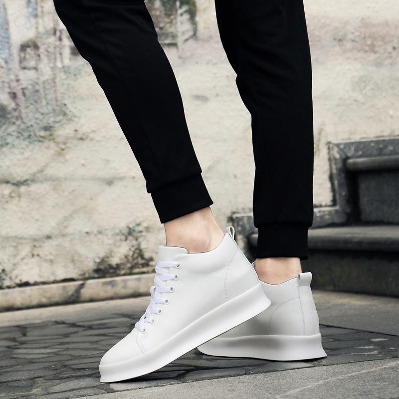 Halbhohe Freizeitsneaker Echtes Leder Höhenvergrößernde Plateauschuhe für Herren 6cm 8cm Unsichtbare Erhöhung Größer Machende Lifting-Flats