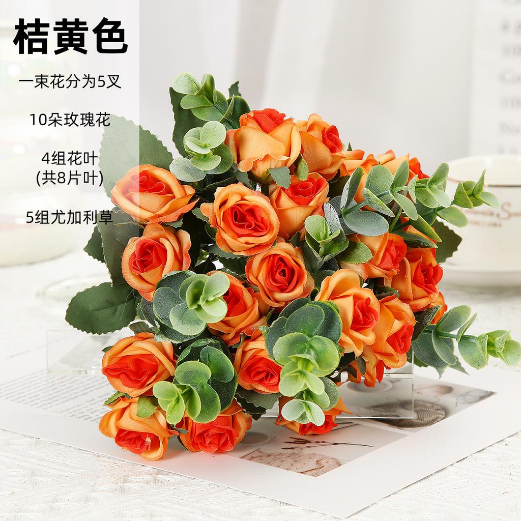 Artificial Bouquet Small Handle Rose Eucalyptus Leaves Home Decor Living Room Decoration Wedding Garden Simulated Flowers