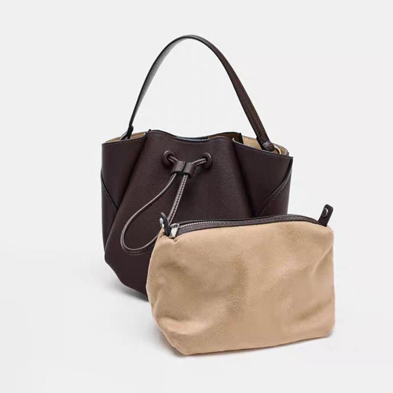 Brand Drawstring Bucket Bag Solid Color Simple Casual Crossbody Bag New Commuter Handbag With Inner Bag Women's Shoulder Bag