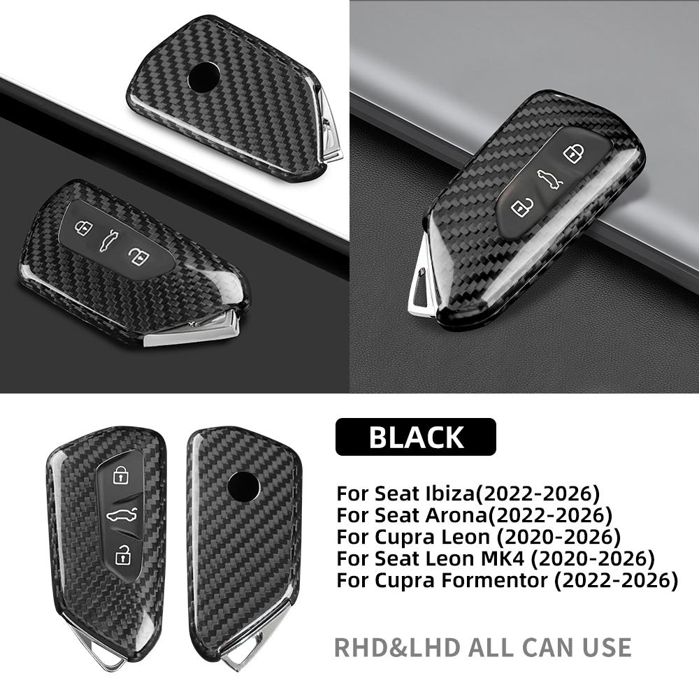 Hard Carbon Fiber Car Remote Key Fob Cover Case for SEAT Ibiza Arona Leon MK4 Cupra Leon Formentor 2020 2021 2022 2023 2024-2026. Black Carbon FIber