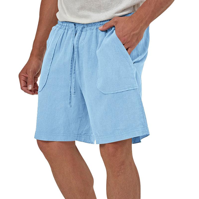 Men Linen Casual Shorts, Elastic Drawstring Waist Big Patch Pocket Loose Fit Lightweight Summer Beach Walking Shorts With Side Pockets Multiple Colors