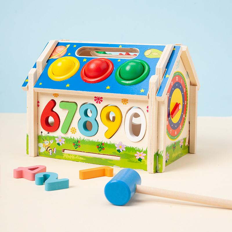 Wooden Matching House Toys Montessori Toys Multifunction Box Color Shape Sorting Building Blocks for Children Early Education