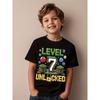 Mărimi europene Tricou Ziua a 7-a Băiat Nivel 7 Joc Deblocare - Design Pixel Art Joc Video cu Emblema Numărului 7, '