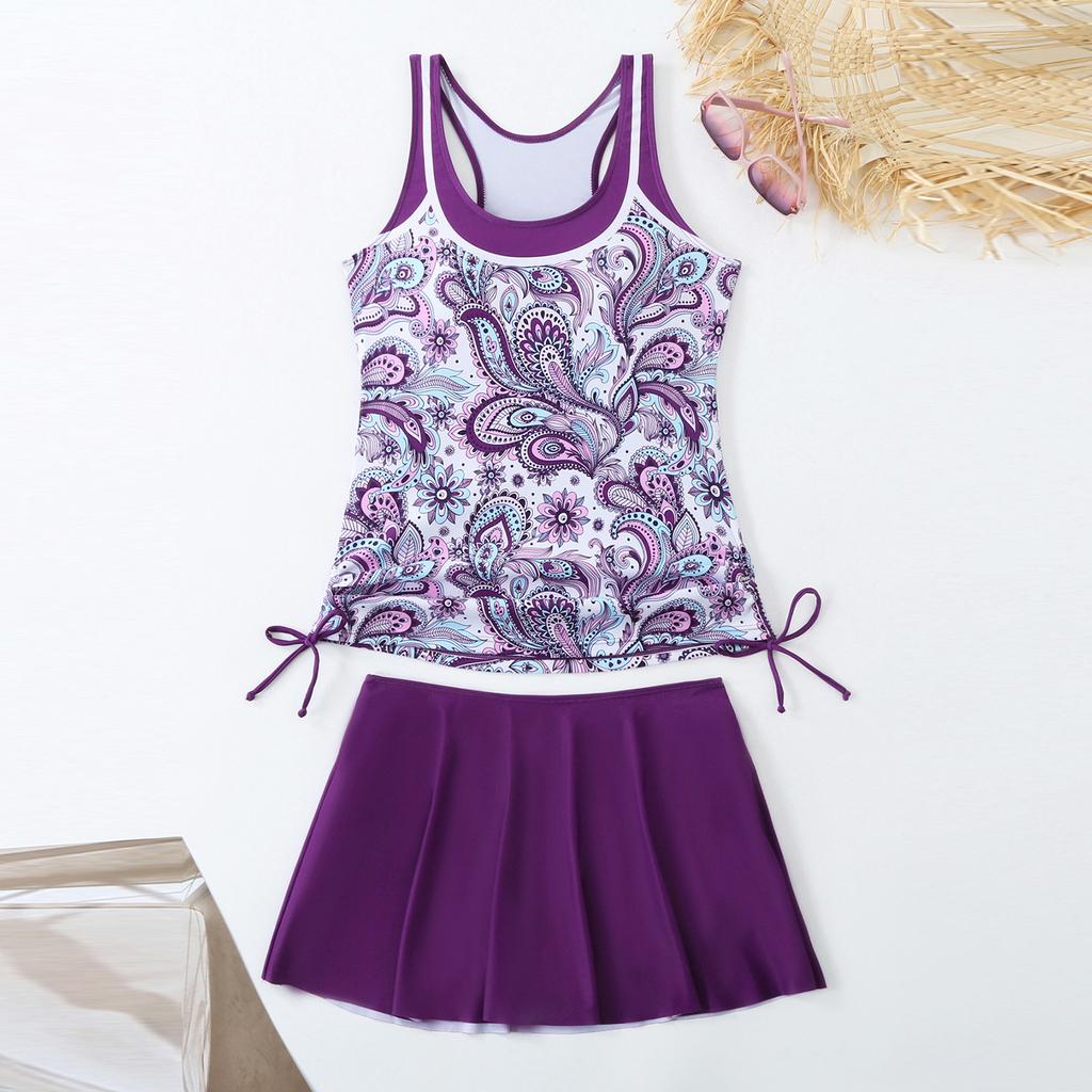 Women's Split Fashion Sexy  Printed Skirt Swimsuit With Chest Pad Without Steel Support