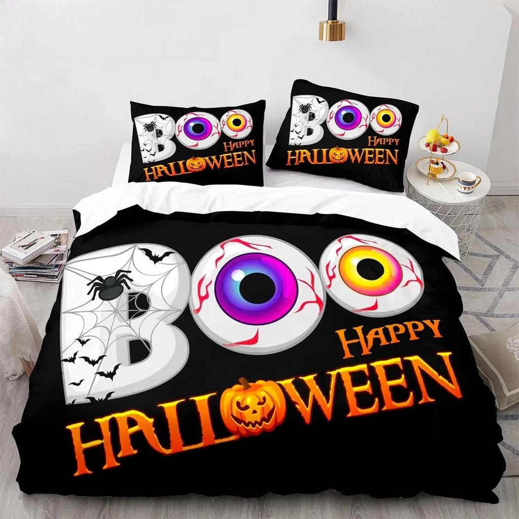 3D Print Halloween Boo Cartoon Bedding Set Soft Comforter Cover With 1/2pcs Pillow Shams For Kids Adults Microfiber Quilt Cover