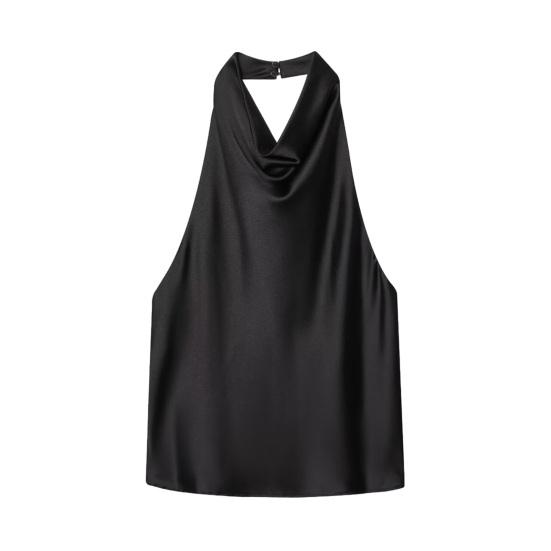Women Tops, Sexy Backless Slimming Satin Camisole, Loose Fit Halter Neck Sleeveless Tops, Soft Breathable Fabric Tops for Summer Party Office L чёрный