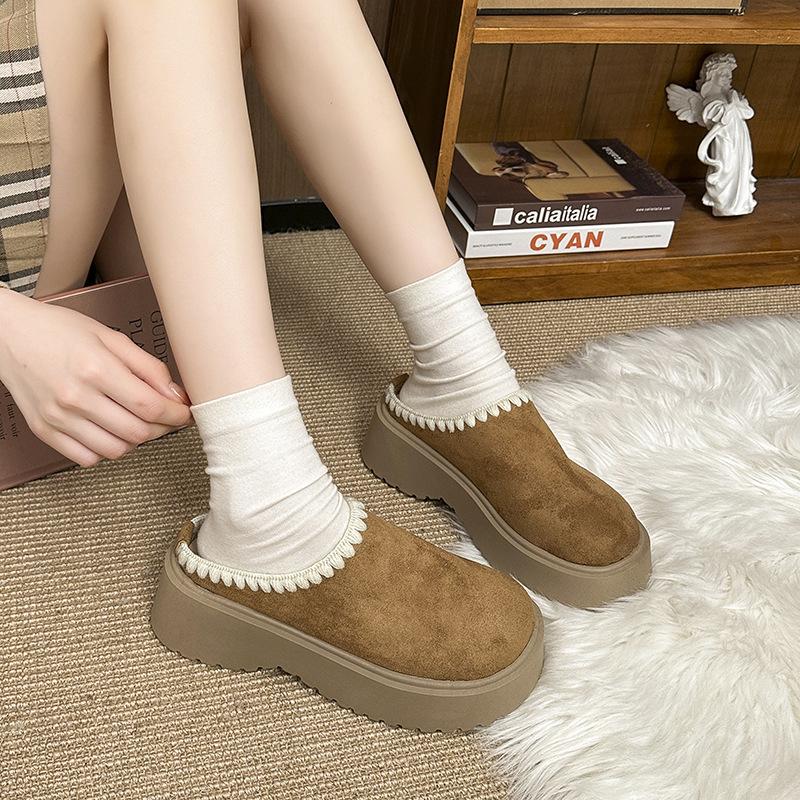 Women's Baotou lightweight and comfortable a footstirrup heightening winter warm cold padded non-slip wear-resistant leisure cotton slippers