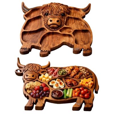 Hochland-Kuh Holz-Charcuterie-Brett mit Fächern Speiseplatte Vorspeisen-Serviertablett Bauernhaus Heimparty-Dekorationen