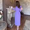 2025 Autumn V-neck Waist-cinching French Socialite Solid Color Long Dress for Women