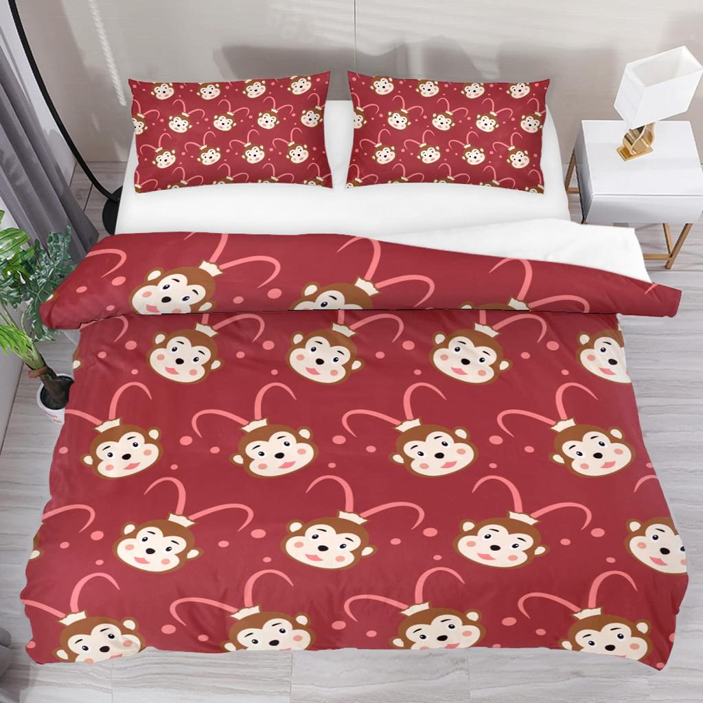 Monkey Duvet Cover Sets Cute Monkey Around The Tree Print Bedding Set 3pcs for Kids Boys Cartoon Animal Soft Comforter Cover