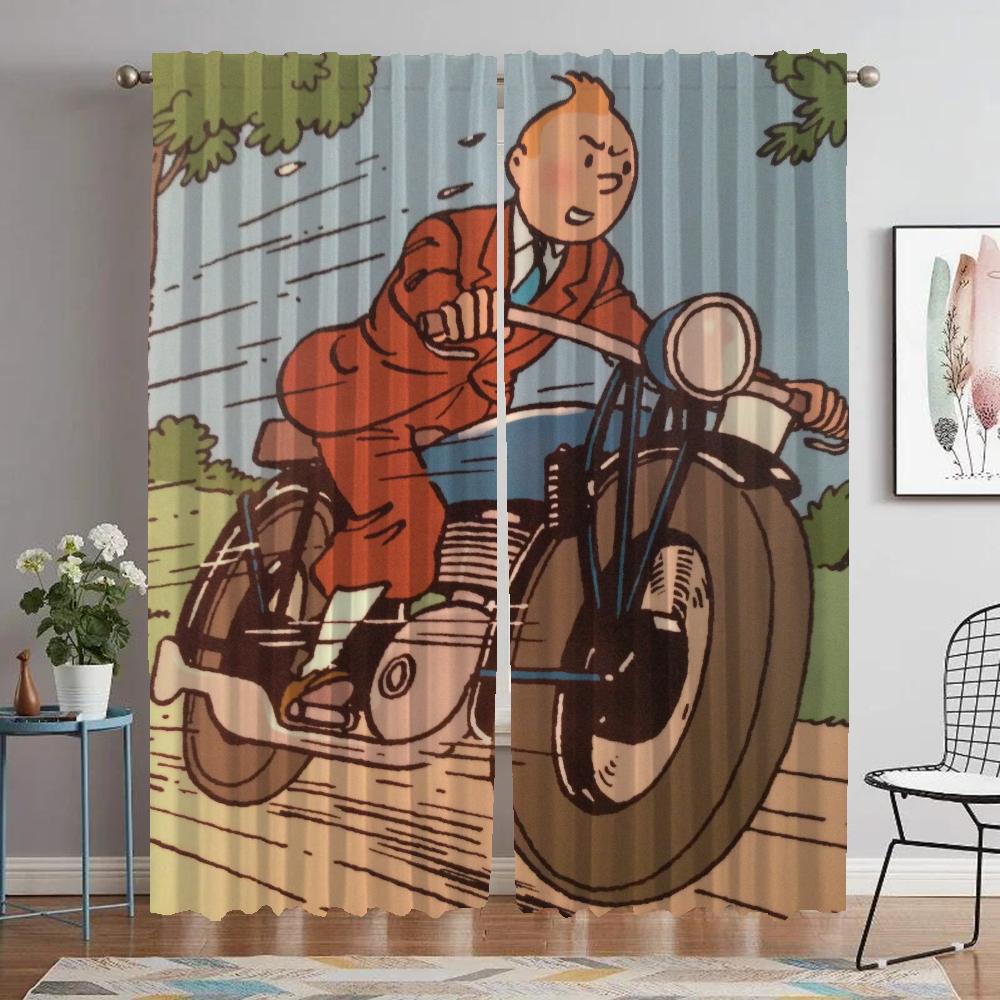

Home Interior Curtains 2 Pieces The Adventures Of Tintin Shades Living Room Curtain Curtains for Bedroom Partition Kitchen Child W50xH70cmx2pcs-CL